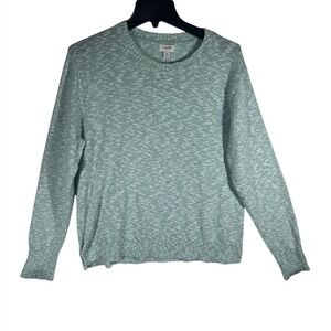 J.Crew Mens Medium Green White Marled Cotton Blend Crewneck Sweater Regular Fit